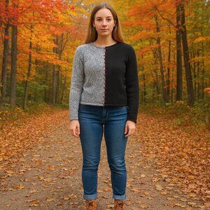 Christopher & Banks Womens Sweater Large Black/Gray/Red